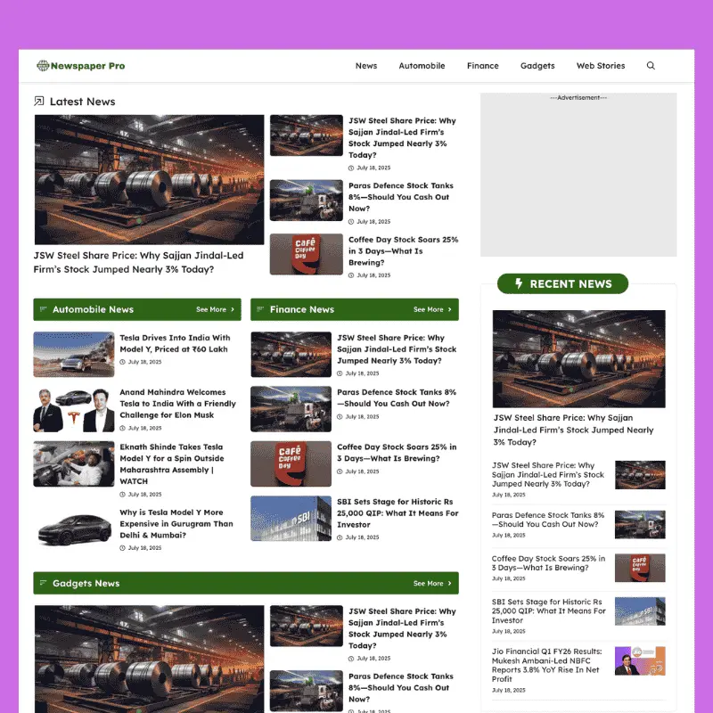 Newspaper Pro – News Website Templates For GeneratePress